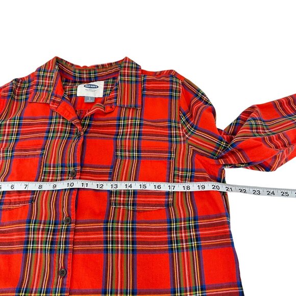 Old Navy Women Orange Plaid Long Sleeve Button-Down Shirt SZ L Classic Holidays - Picture 5 of 15